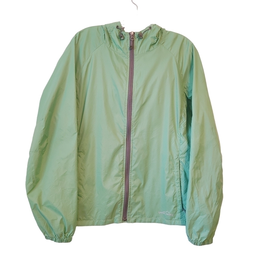 Eddie Bauer | Women's Green & Gray Full Zipper Nylon Rain Jacket (Size Large)